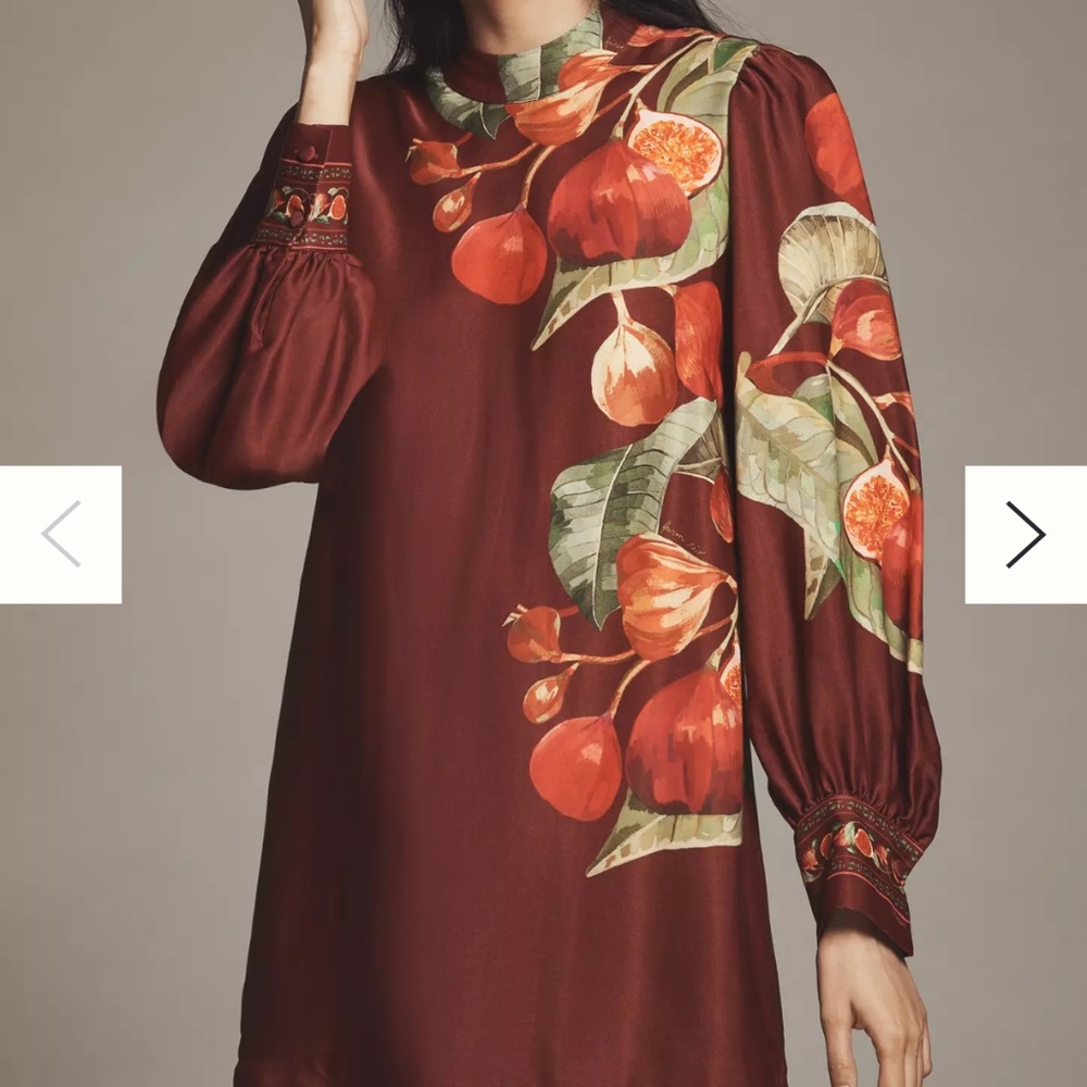 Anthrapologie+Farm Rio Fig Print Silk Mini Dress